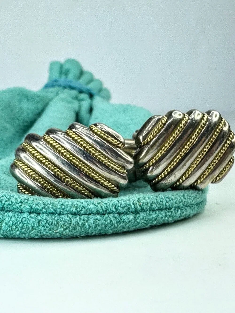 Vintage Tiffany & Co. Somerset ribbed sterling silver & 18K gold cufflinks SS462